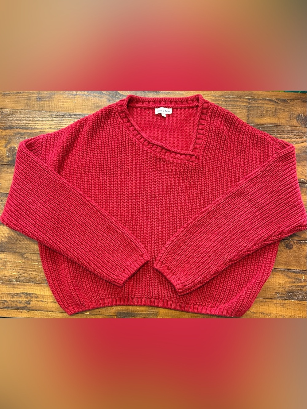 Aaron & Amber Chunky Red Ribbed Knit Asymmetric Sweater - Size L